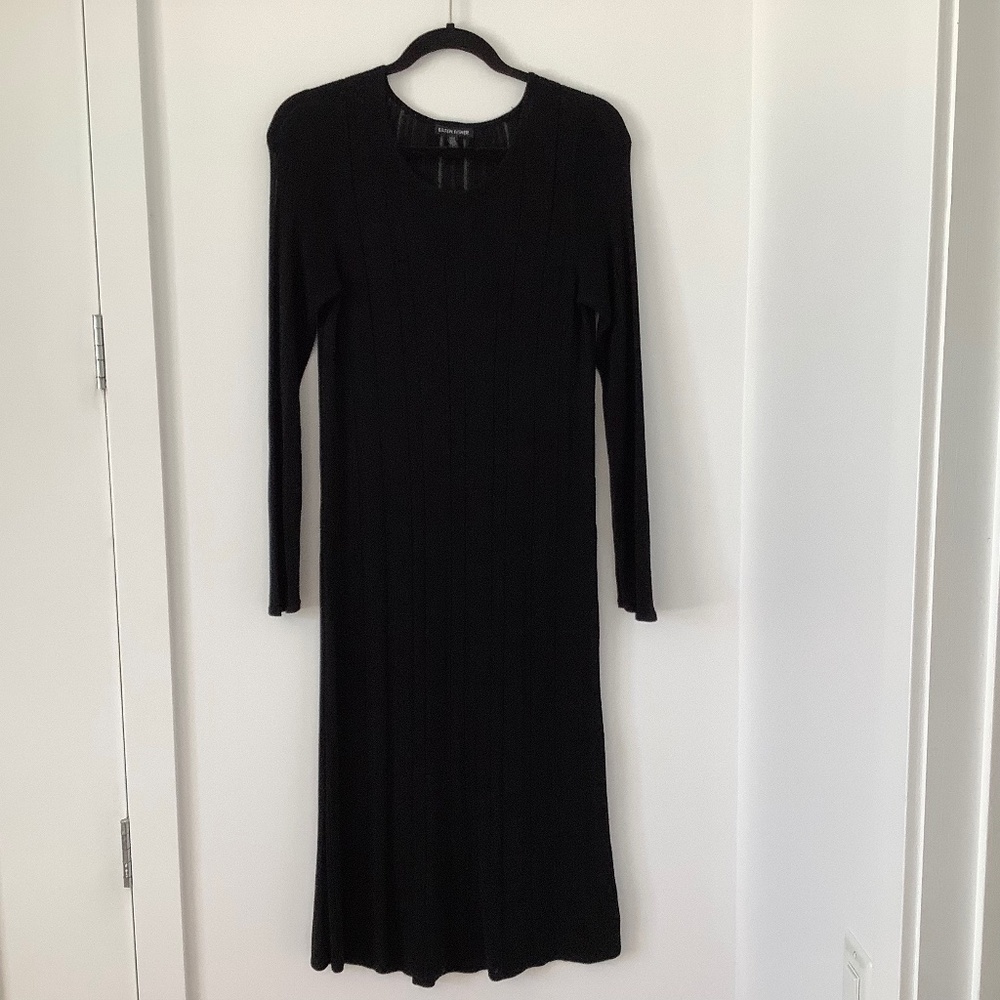 Eileen Fisher black fitted sheer dress size S